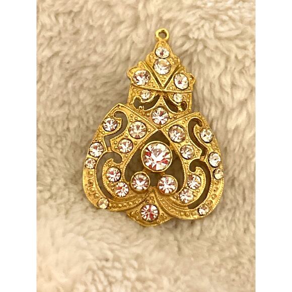 Vintage Brooch Filagree Pin Gold with Stones - Picture 5 of 5